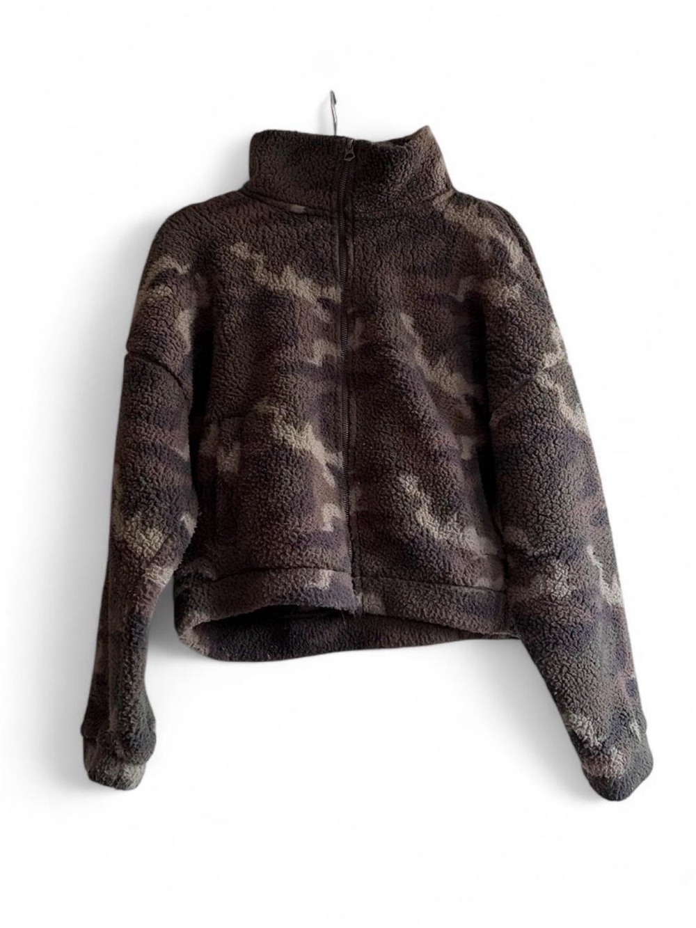 American Eagle Camo Sherpa Fleece Zip Jacket Cropped Women's (Size Large)